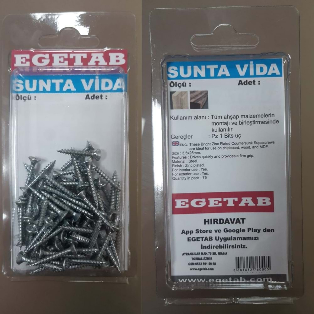 SUNTA VİDA 3,5X13 - 75'Lİ PAKET