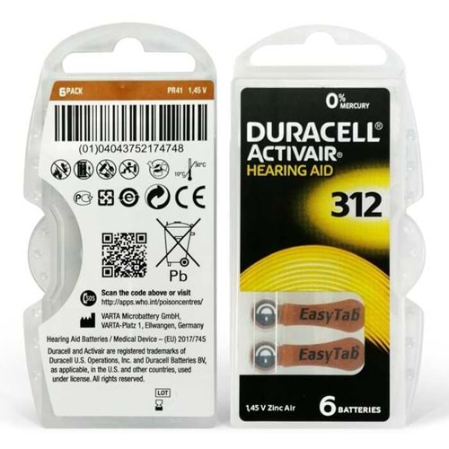 Duracell Activair 312 Kulaklık Pili 6'lı